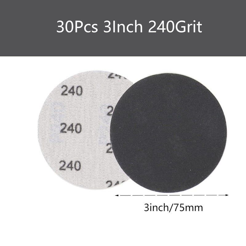 CTPICXM 30pcs Sandpaper 3 inch Sanding Discs Hook and Loop 240 Grits Wet Dry Sandpaper for Random Orbital Sander Automotive Metal Sanding Polishing - Image 2